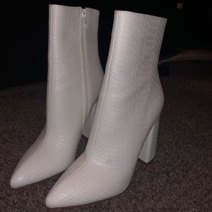 White Croc Block Heel Point Boot